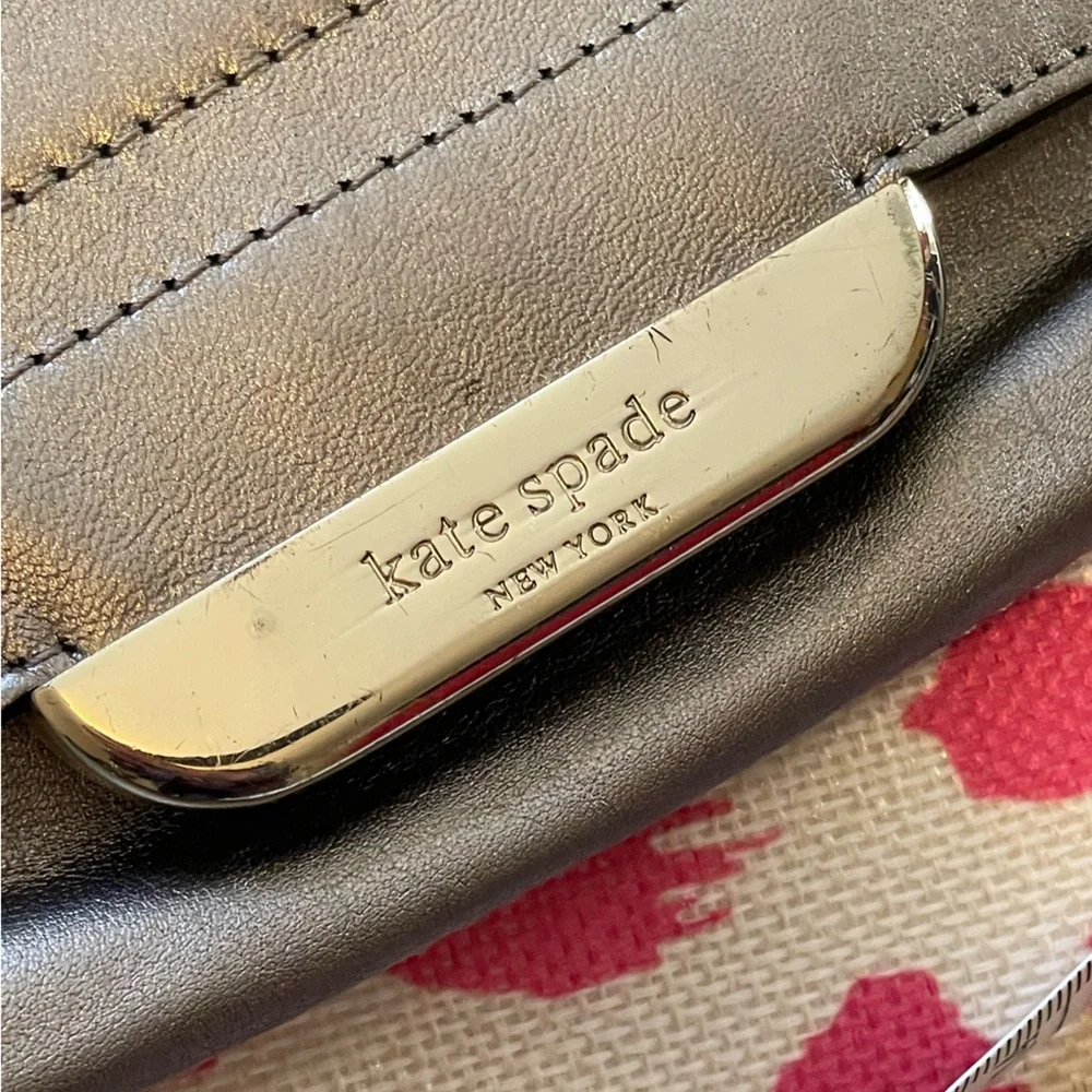 Kate Spade Metallic Silver Leather Flap Clutch/Wristlet